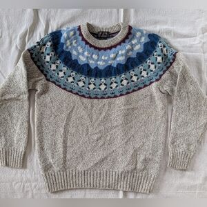 Authentic Vintage Wool Fair Isle Panda Sweater with Blue & Gray Nordic Design M